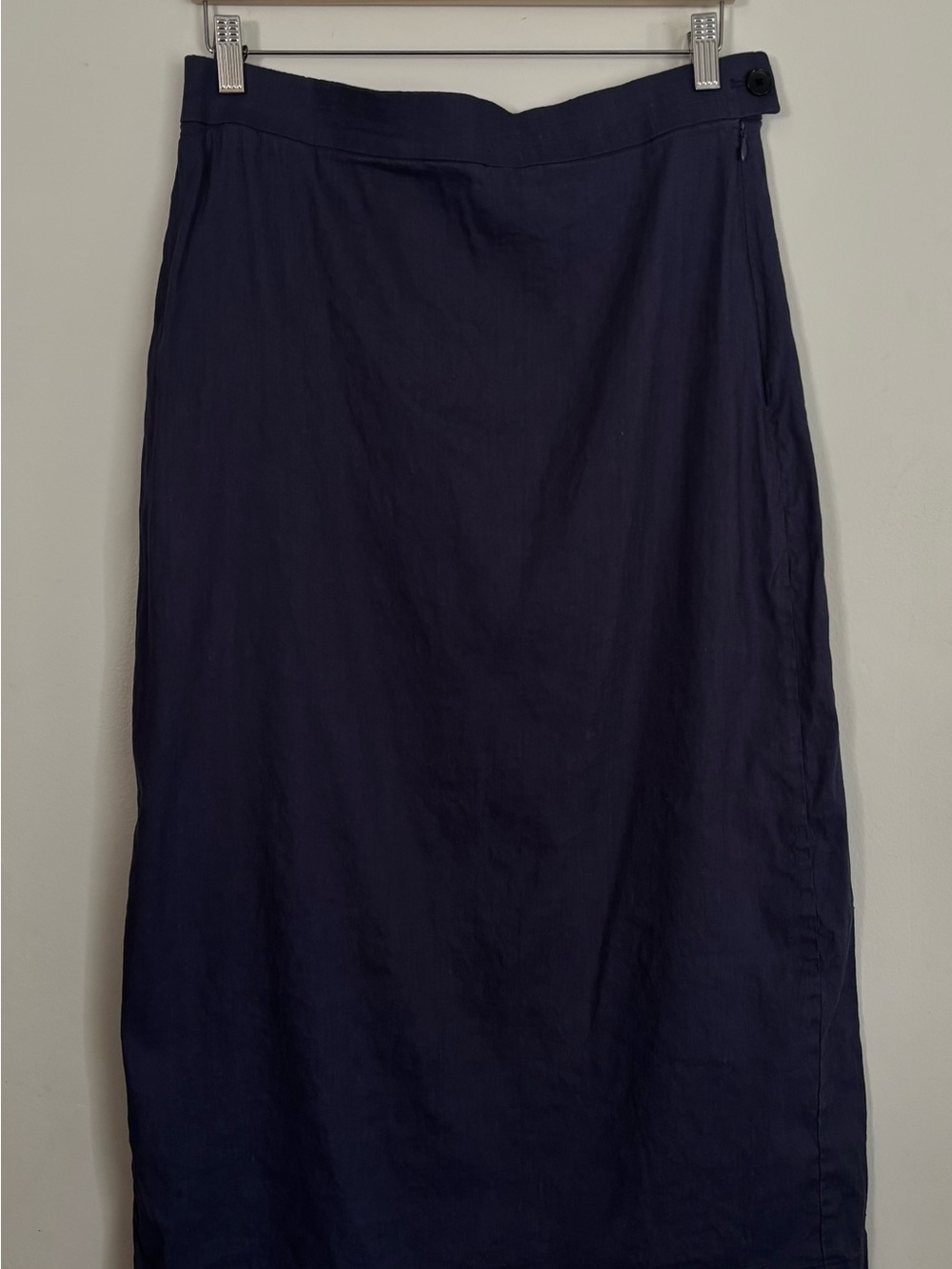 Linen Navy Blue Midi A-line Skirt